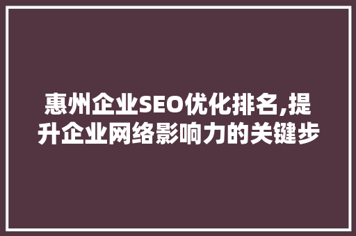 惠州企业SEO优化排名,提升企业网络影响力的关键步骤