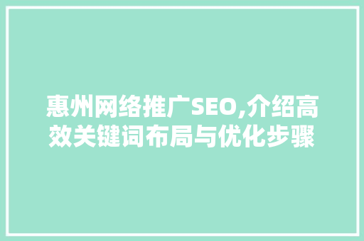 惠州网络推广SEO,介绍高效关键词布局与优化步骤