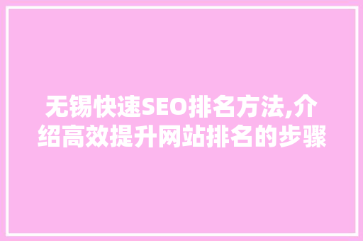无锡快速SEO排名方法,介绍高效提升网站排名的步骤