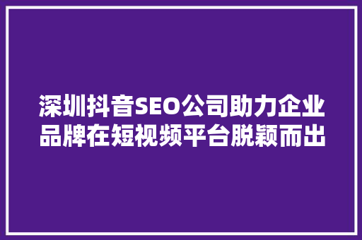 深圳抖音SEO公司助力企业品牌在短视频平台脱颖而出