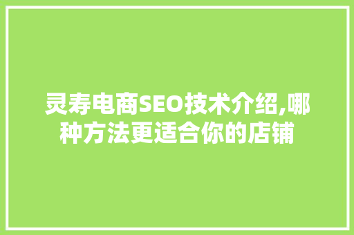灵寿电商SEO技术介绍,哪种方法更适合你的店铺
