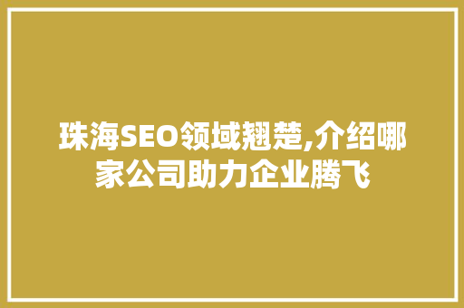 珠海SEO领域翘楚,介绍哪家公司助力企业腾飞
