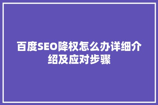 百度SEO降权怎么办详细介绍及应对步骤