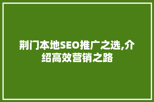荆门本地SEO推广之选,介绍高效营销之路