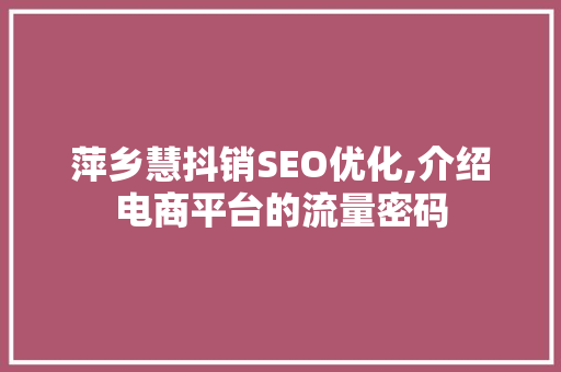 萍乡慧抖销SEO优化,介绍电商平台的流量密码