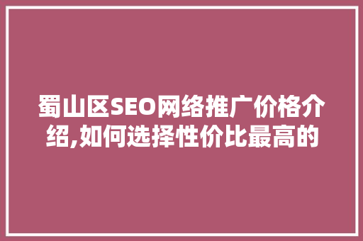 蜀山区SEO网络推广价格介绍,如何选择性价比最高的服务