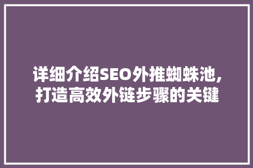 详细介绍SEO外推蜘蛛池,打造高效外链步骤的关键