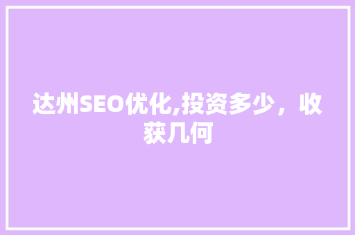 达州SEO优化,投资多少，收获几何