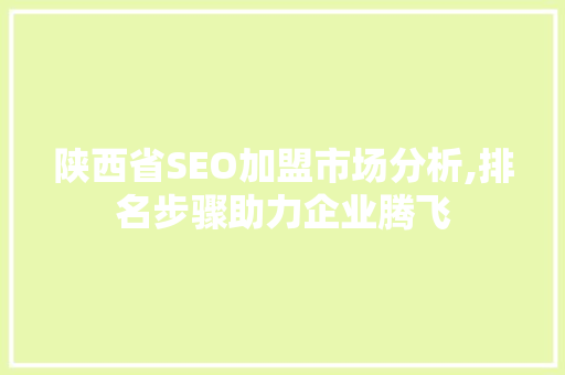 陕西省SEO加盟市场分析,排名步骤助力企业腾飞
