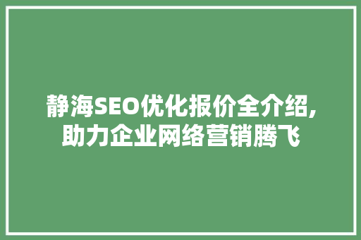 静海SEO优化报价全介绍,助力企业网络营销腾飞
