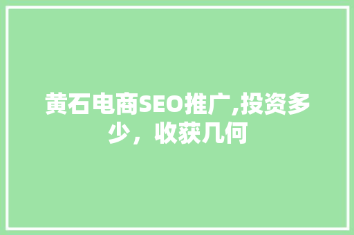 黄石电商SEO推广,投资多少，收获几何