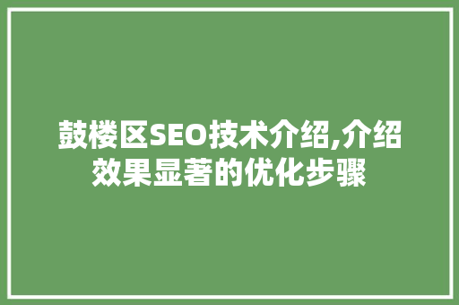 鼓楼区SEO技术介绍,介绍效果显著的优化步骤