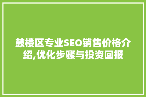 鼓楼区专业SEO销售价格介绍,优化步骤与投资回报
