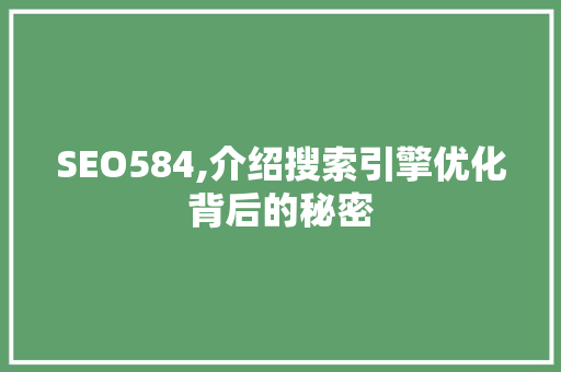 SEO584,介绍搜索引擎优化背后的秘密