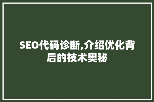 SEO代码诊断,介绍优化背后的技术奥秘