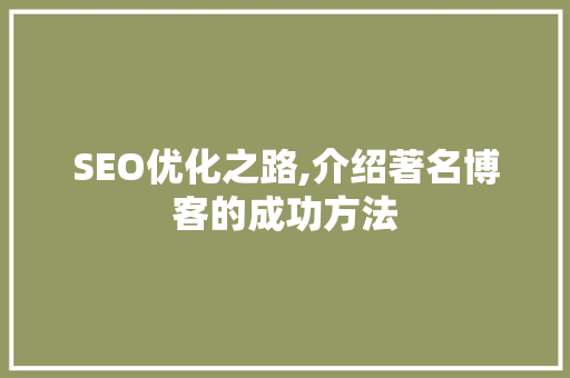 SEO优化之路,介绍著名博客的成功方法