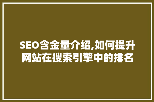 SEO含金量介绍,如何提升网站在搜索引擎中的排名