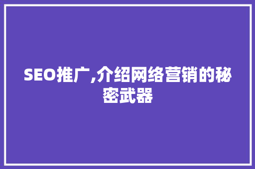 SEO推广,介绍网络营销的秘密武器