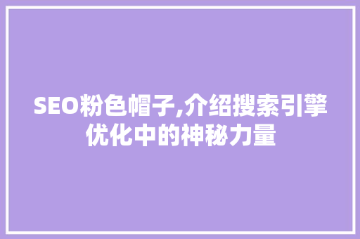 SEO粉色帽子,介绍搜索引擎优化中的神秘力量