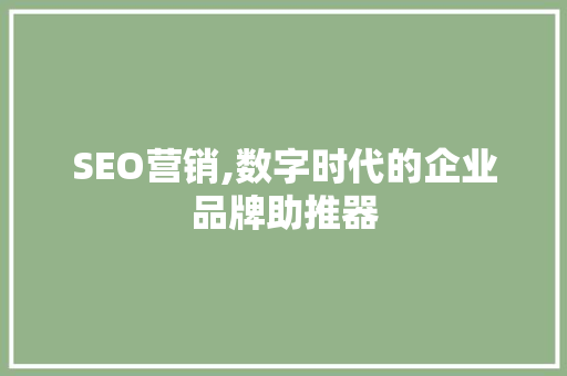 SEO营销,数字时代的企业品牌助推器