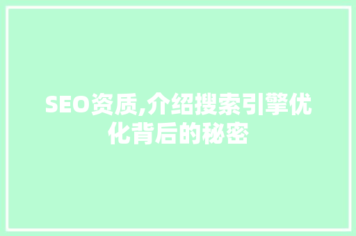 SEO资质,介绍搜索引擎优化背后的秘密