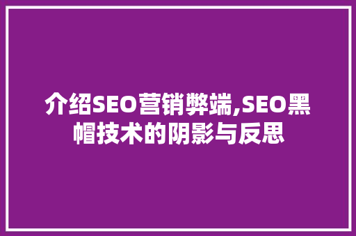 介绍SEO营销弊端,SEO黑帽技术的阴影与反思