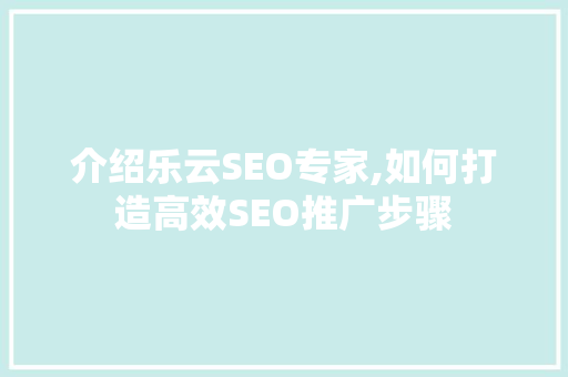 介绍乐云SEO专家,如何打造高效SEO推广步骤