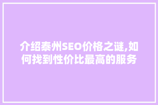 介绍泰州SEO价格之谜,如何找到性价比最高的服务  第1张