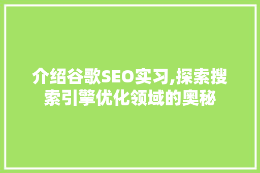 介绍谷歌SEO实习,探索搜索引擎优化领域的奥秘