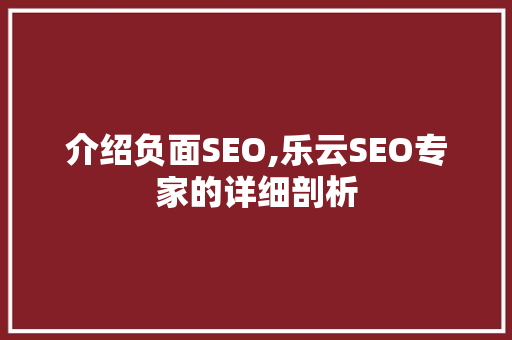 介绍负面SEO,乐云SEO专家的详细剖析