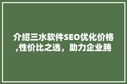 介绍三水软件SEO优化价格,性价比之选，助力企业腾飞
