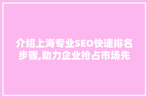 介绍上海专业SEO快速排名步骤,助力企业抢占市场先机