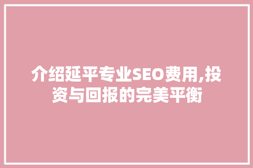 介绍延平专业SEO费用,投资与回报的完美平衡