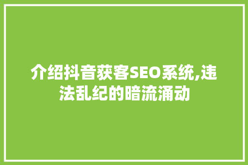 介绍抖音获客SEO系统,违法乱纪的暗流涌动