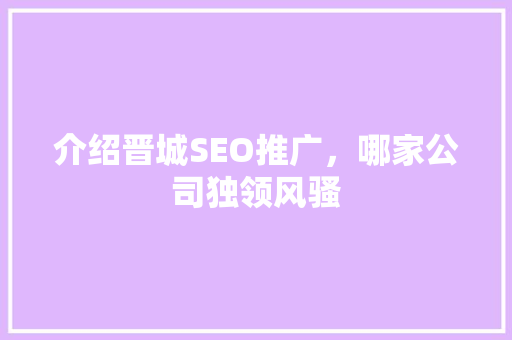介绍晋城SEO推广，哪家公司独领风骚