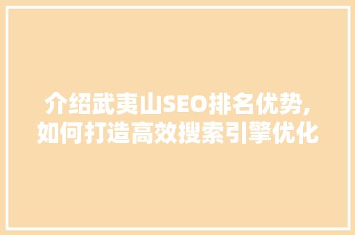 介绍武夷山SEO排名优势,如何打造高效搜索引擎优化步骤