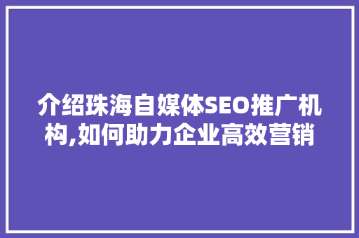 介绍珠海自媒体SEO推广机构,如何助力企业高效营销