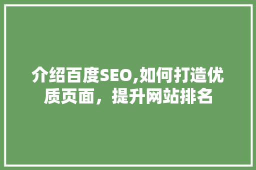 介绍百度SEO,如何打造优质页面，提升网站排名