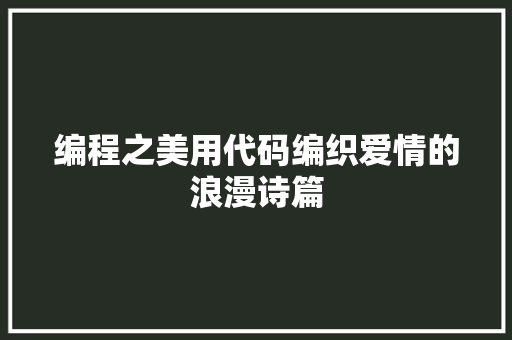 编程之美用代码编织爱情的浪漫诗篇