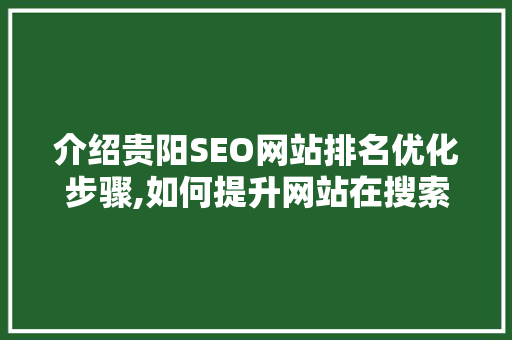 介绍贵阳SEO网站排名优化步骤,如何提升网站在搜索引擎中的地位