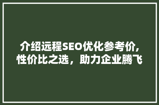 介绍远程SEO优化参考价,性价比之选，助力企业腾飞