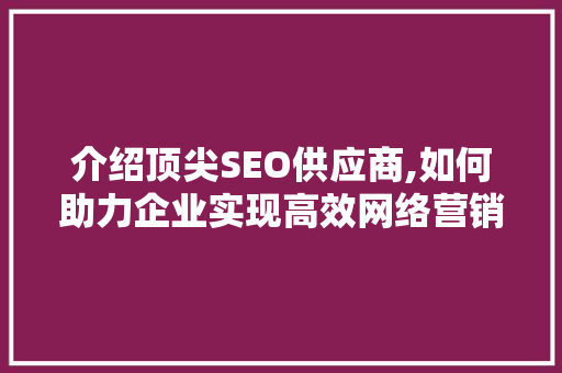 介绍顶尖SEO供应商,如何助力企业实现高效网络营销