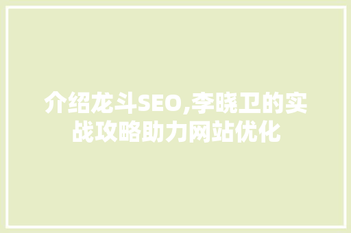 介绍龙斗SEO,李晓卫的实战攻略助力网站优化