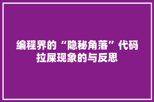 编程界的“隐秘角落”代码拉屎现象的与反思