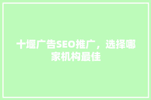 十堰广告SEO推广，选择哪家机构最佳