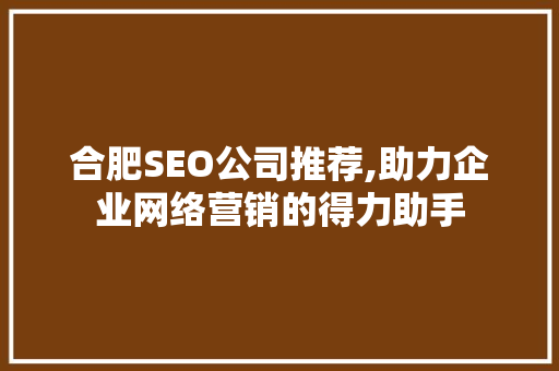 合肥SEO公司推荐,助力企业网络营销的得力助手