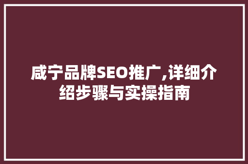 咸宁品牌SEO推广,详细介绍步骤与实操指南