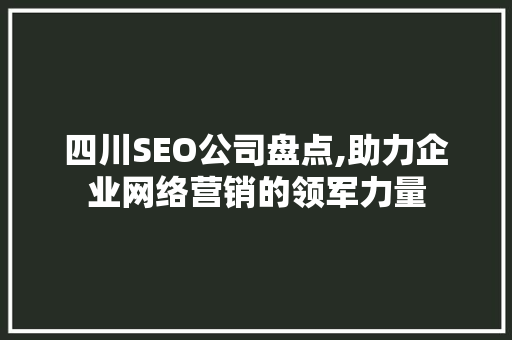 四川SEO公司盘点,助力企业网络营销的领军力量