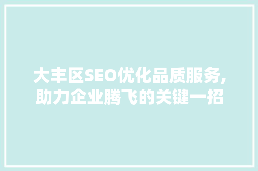 大丰区SEO优化品质服务,助力企业腾飞的关键一招