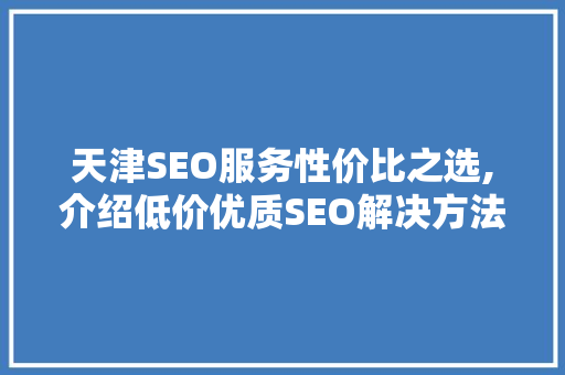 天津SEO服务性价比之选,介绍低价优质SEO解决方法